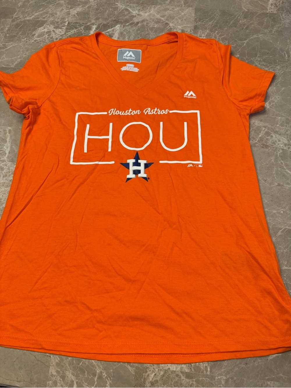 Women Majestic orange Houston T-shirt. Size medium